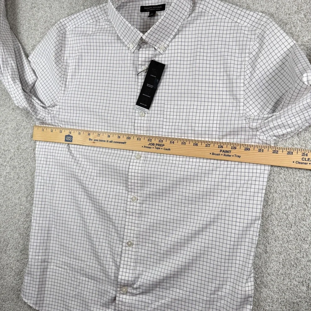 Banana Republic Dress Shirt Mens L White Tech Stretch Cotton Slim Flex Fit Check